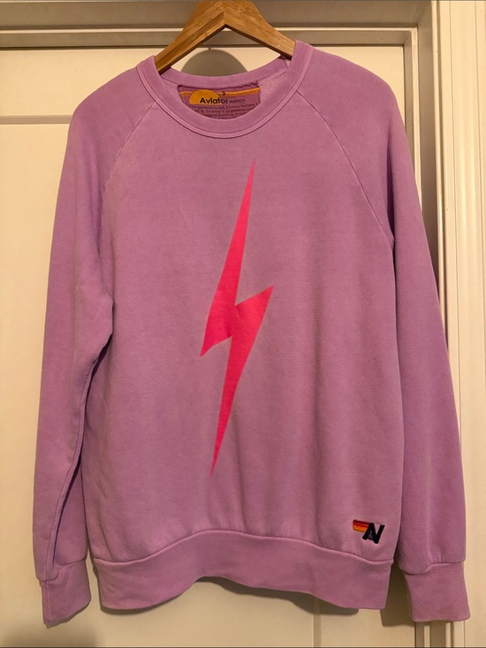 Aviator Nation Tops - Aviator Nation Lavender Crewneck with Pink Lightning Graphic